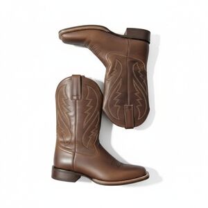 IUV Men's Square Toe Western Cowboy Boot Faux Leather Embroidered Mid-Calf